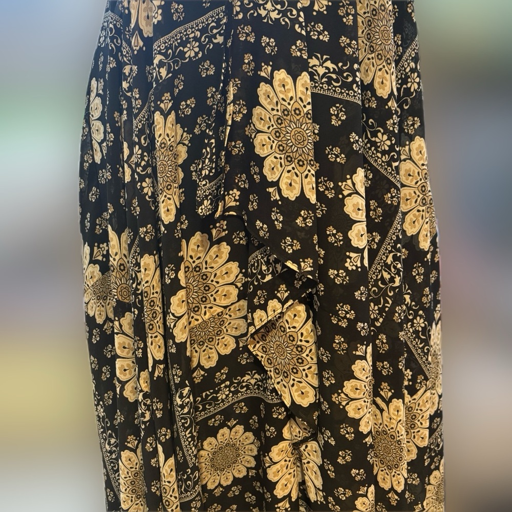 Vintage 90s Y2K Black White Floral Halter Boho Festival Midi Maxi Dress Size 8 - Picture 9 of 11